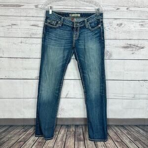 Buckle BKE Jeans Womens 27 Blue Crop Stretch Western Thick Stitch Cowgirl